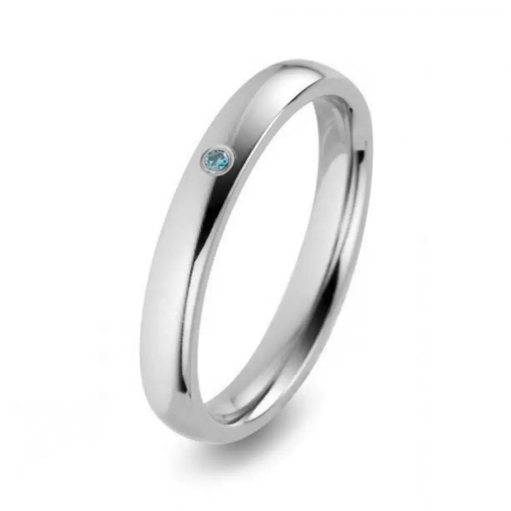 Ehering aus Titan Poliert Schlicht mit Blauem Diamant 0,01 karat