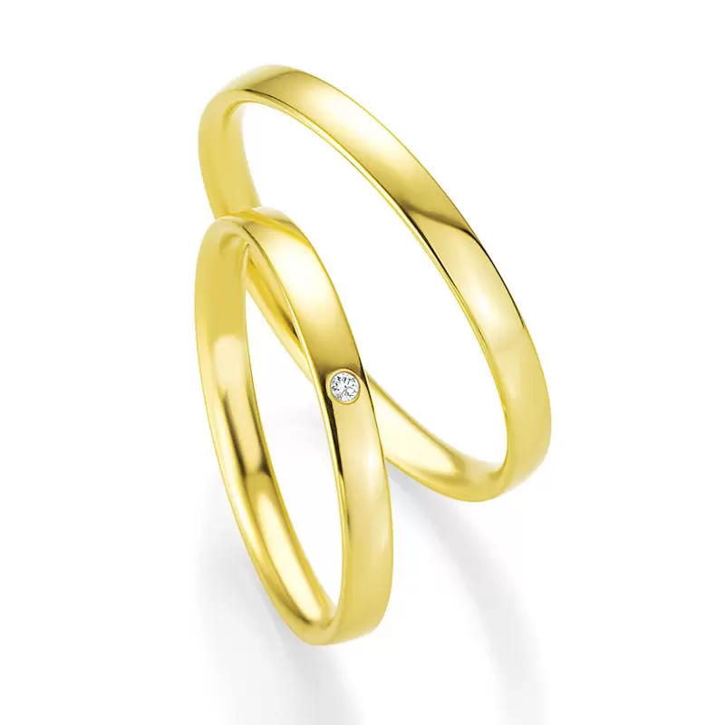 Gelbgold Eheringe mit Polierung und Diamanten