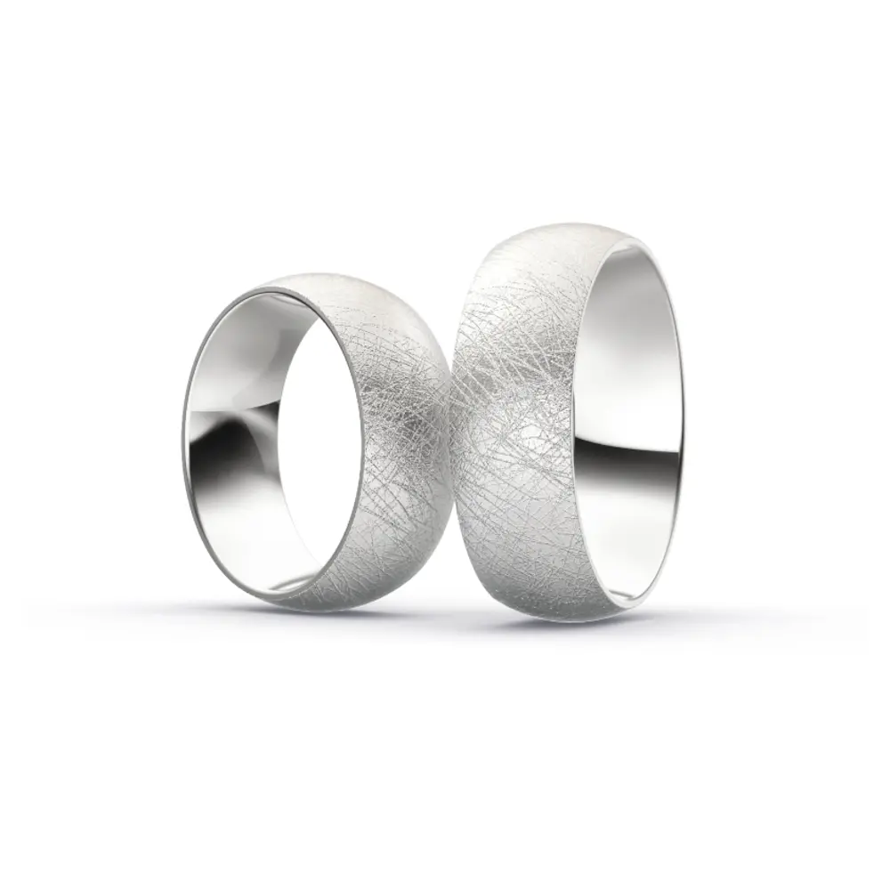 Weissgold Eheringe mit Diamanten und Eismattierung in 7 mm Breite 