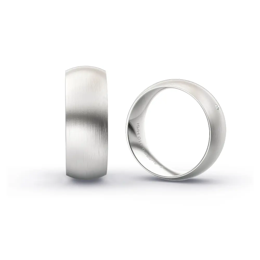 Aufnahme von Trauringen aus Weissgold mit Längsmattierung und Diamanten