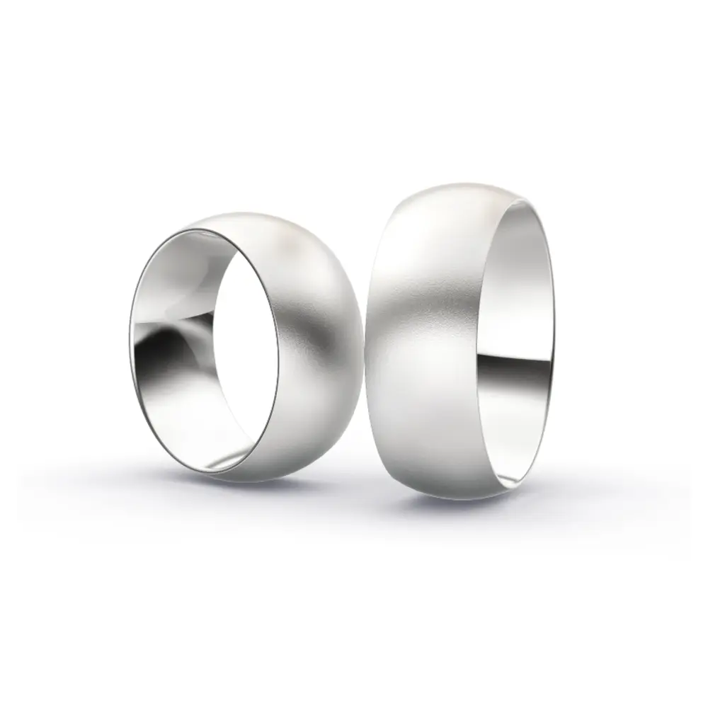 Weissgold Eheringe mit Diamanten und Sandmattierung in 8 mm Breite 