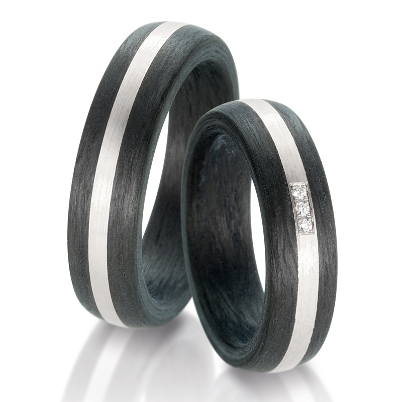 Tolle Partnerringe Eheringe Carbon und  Weißgold 585 mit Brillanten 59318/003/002/N558