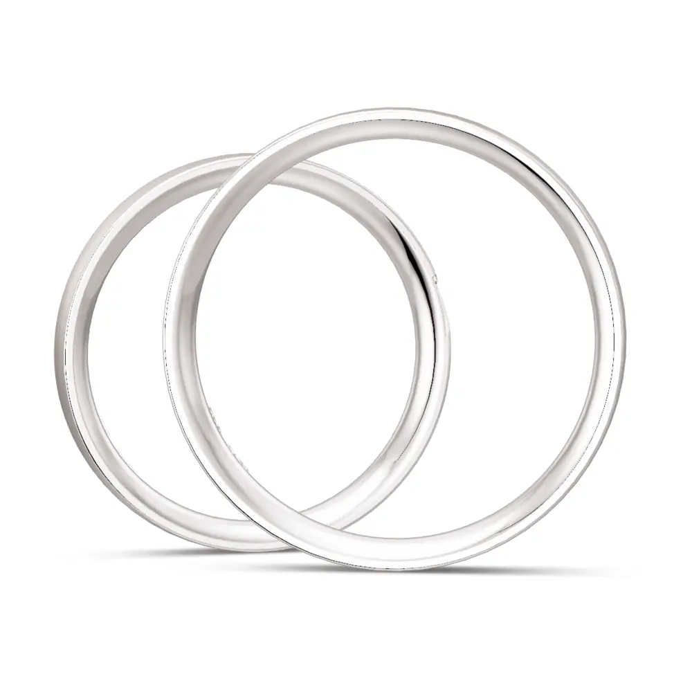 Längsmatte schmale Weißgold Eheringe mit 3 Diamanten im Profil