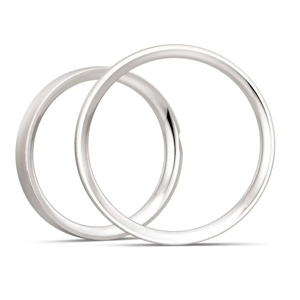 Matte Weißgold Eheringe mit 5 weißen Diamanten in schräger Rille seitlich