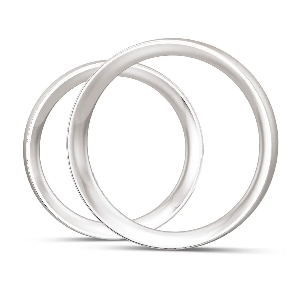 Matte Weißgold Eheringe mit einem schrägen Band aus Diamanten seitlich