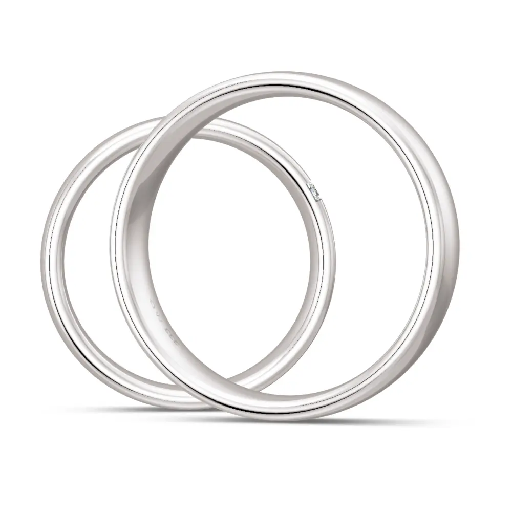 6 mm breite polierte Weißgold Eheringe mit drei Diamanten in Vertiefung seitlich