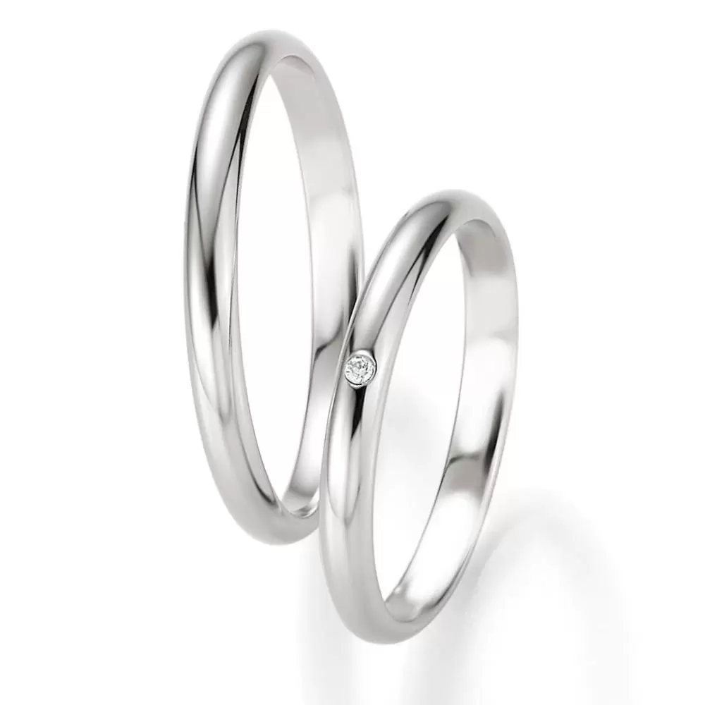 Eheringe aus poliertem Weißgold mit Diamanten 2,5 mm breit