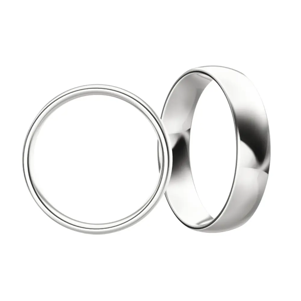 Eheringe aus Weißgold mit 1,5 mm Stärke und 5 mm Breite und Polierung in Seitenansicht
