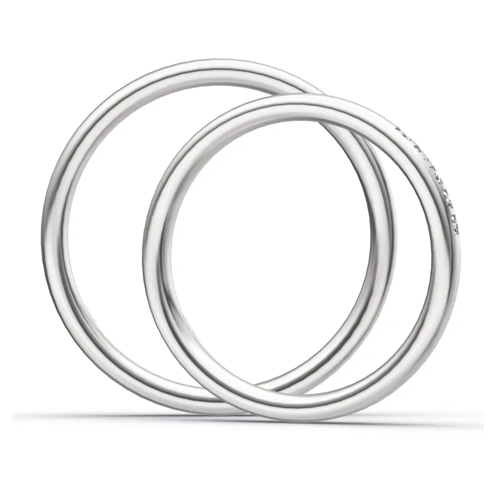 Polierte Weißgold Eheringe mit 5 weißen Diamanten einzeln gefasst seitlich