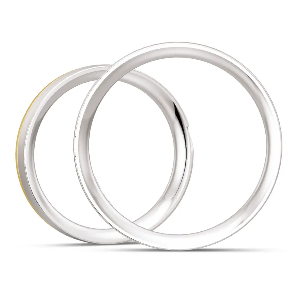 Bicolore Weiß&Gelbgold Eheringe mit 4 Diamanten mit je 0,02 Karat im Profil