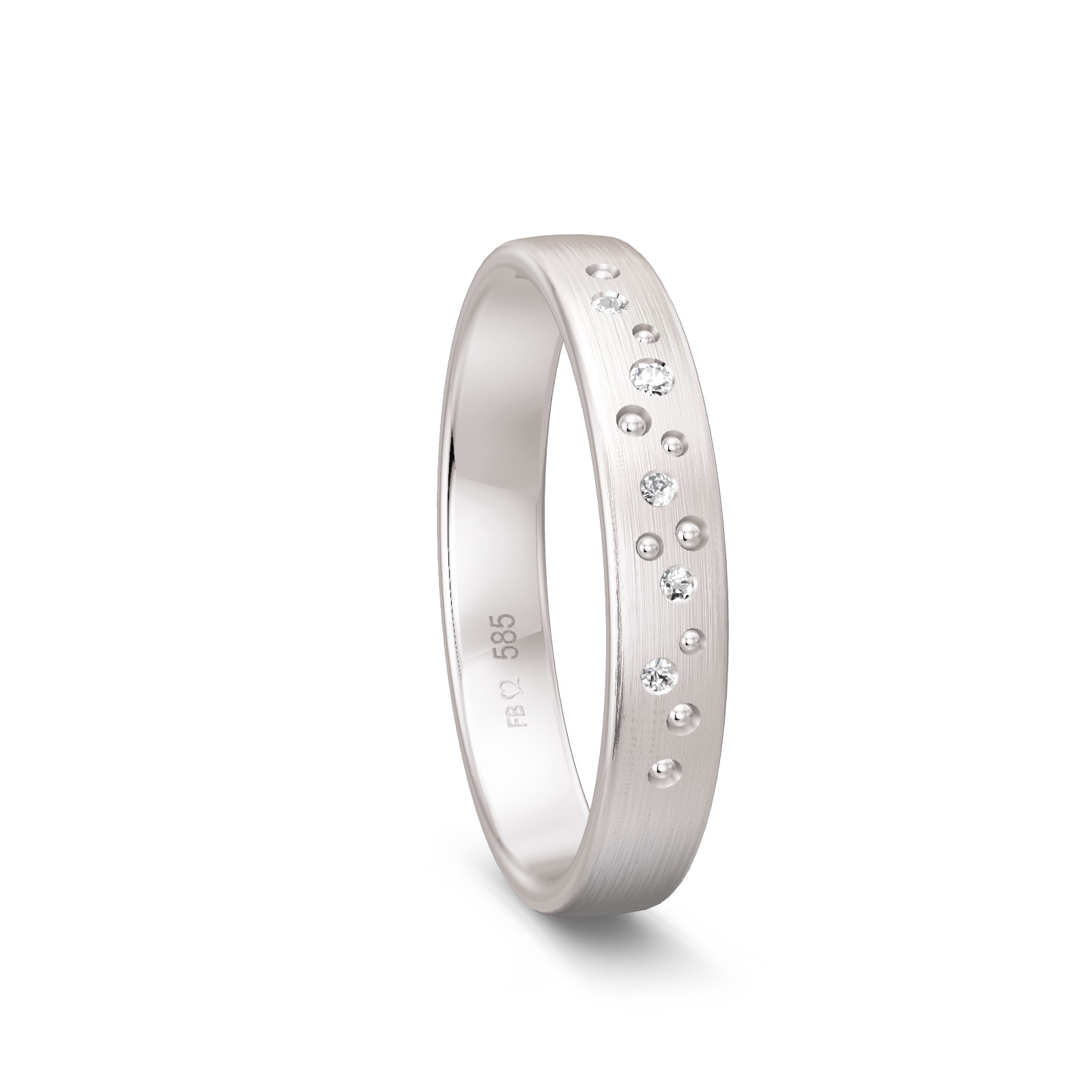 Matter Trauring aus Weissgold mit vielen Diamanten als Sternenhimmel