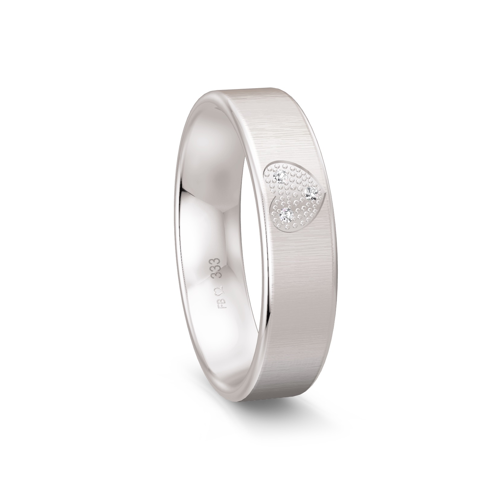 Quermatte Eheringe aus Weißgold mit Diamanten in Herz