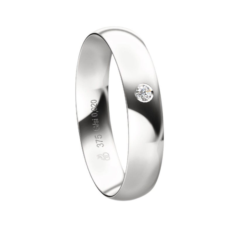 Weißgold Trauring poliert in 4 mm mit Diamanten