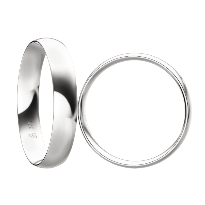 Weißgold Trauringe poliert in 4 mm mit Diamanten in Seitenansicht