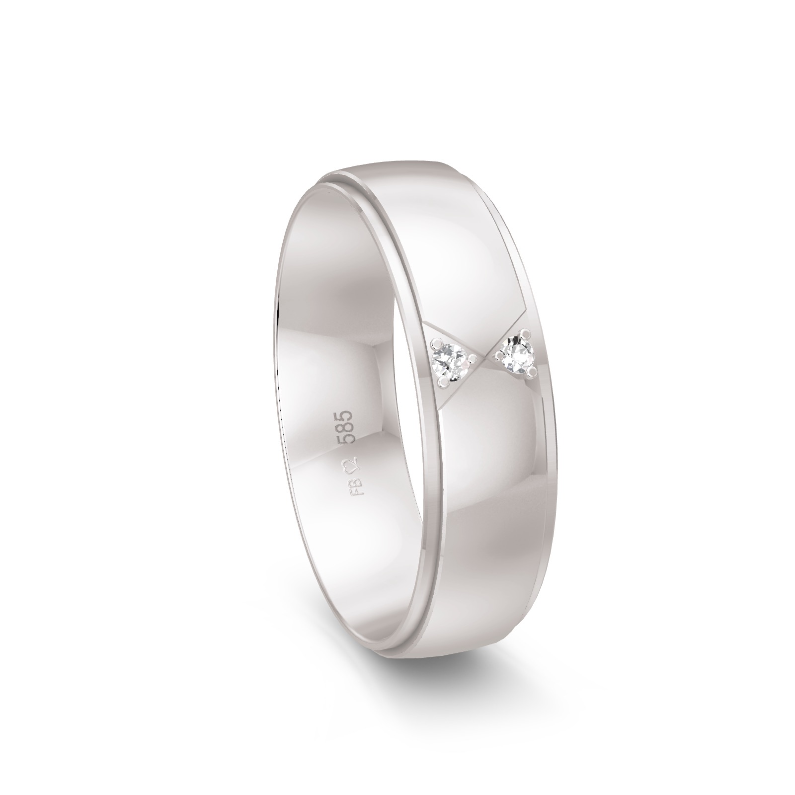 Polierte Weissgold Trauringe mit Schmetterling Muster und 2 Diamanten