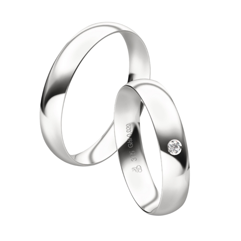 Weißgold Trauringe poliert in 4 mm mit Diamanten