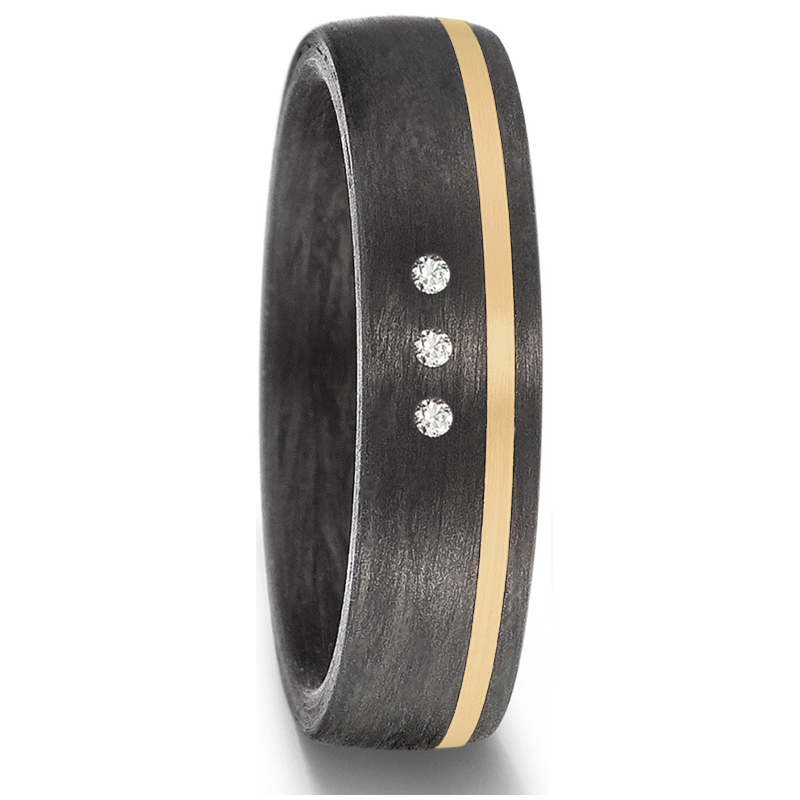 Farbenfrohe Trauringe aus Carbon&Gelbgold mit drei Diamanten 8926918