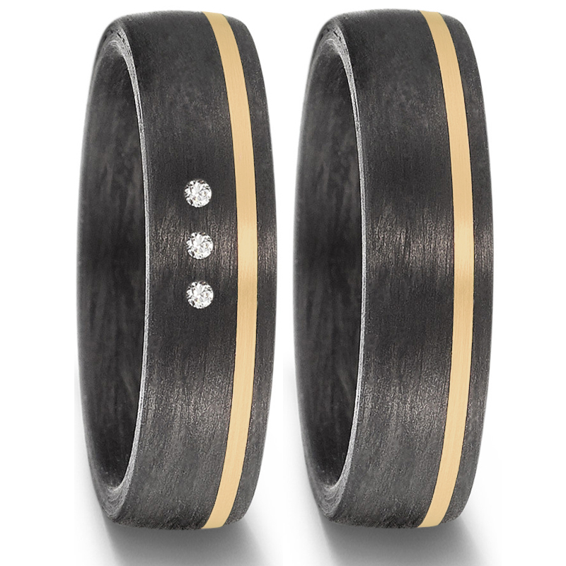 Farbenfrohe Trauringe aus Carbon&Gelbgold mit drei Diamanten 8926918