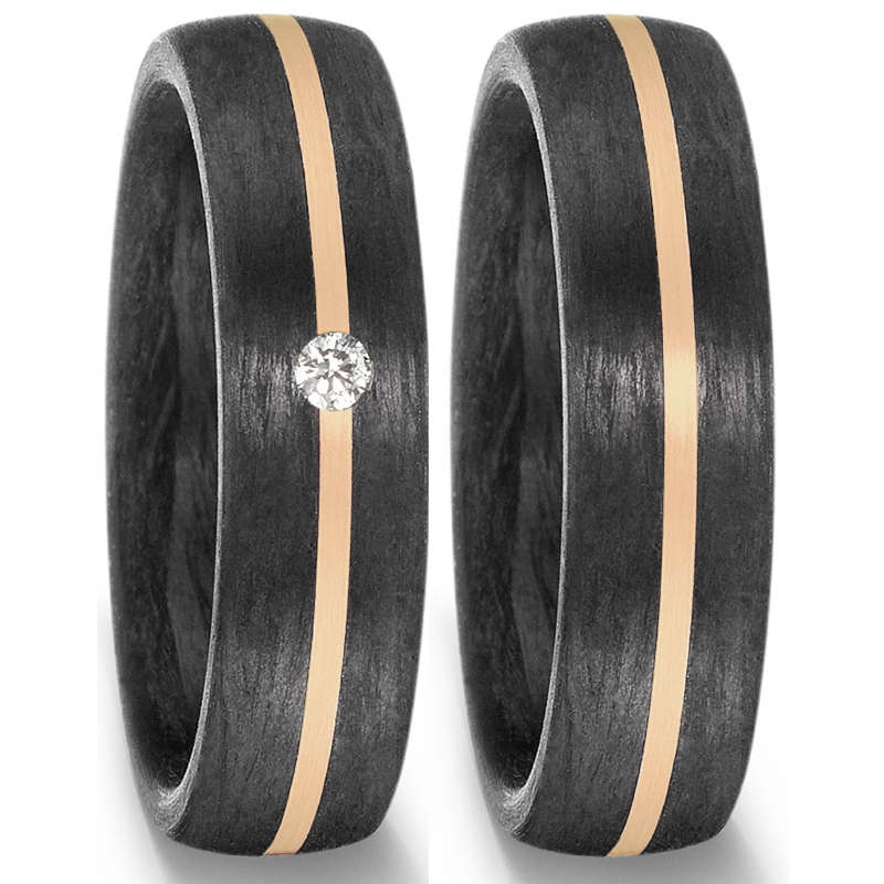 Bicolore Trauringe aus Carbon mit Gelbgoldstreifen und Diamanten 8926916