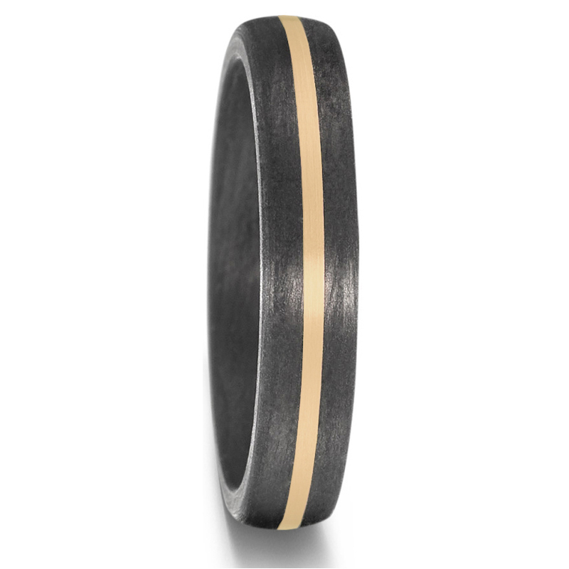 Schöne Eheringe aus Carbon mit Diamanten und mittig gesetztem Gelbgoldstreifen 8926917