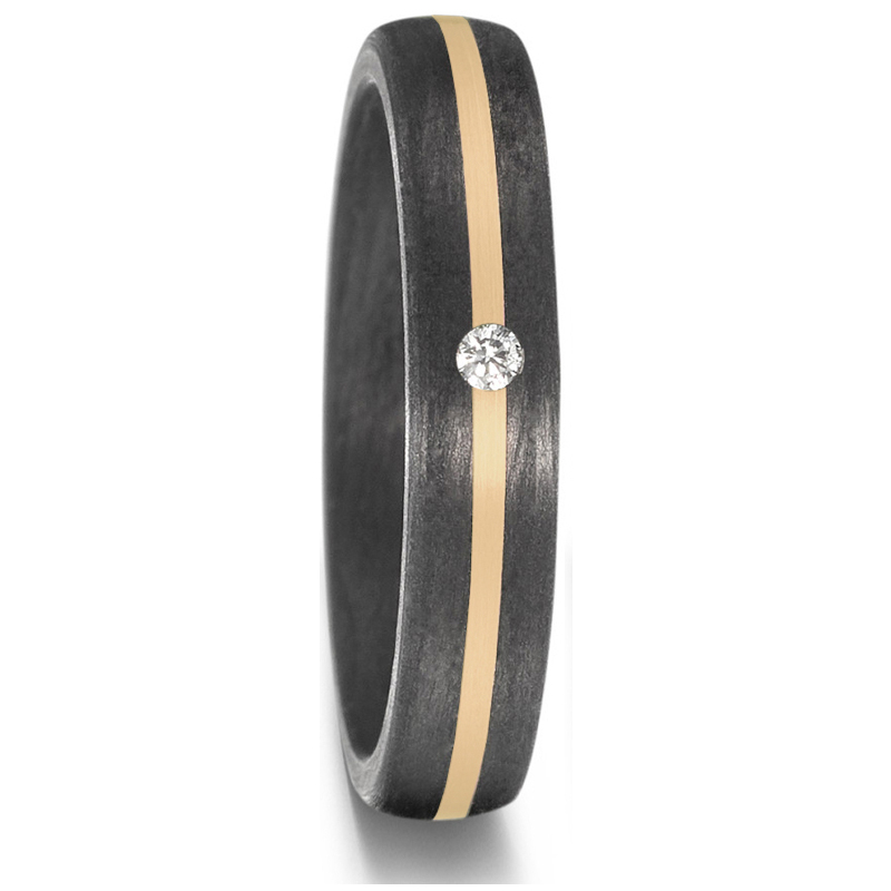 Schöne Eheringe aus Carbon mit Diamanten und mittig gesetztem Gelbgoldstreifen 8926917