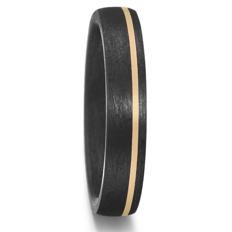 Schmal designte Trauringe aus Carbon mit strahlendem Diamant und Gelbgold 8926920