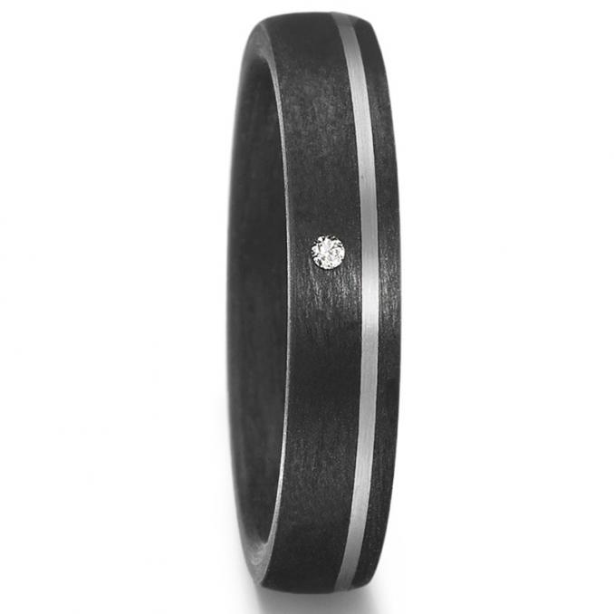 Zarte Trauringe aus Carbon mit Palladium 500 Streifen und Diamanten 8926913