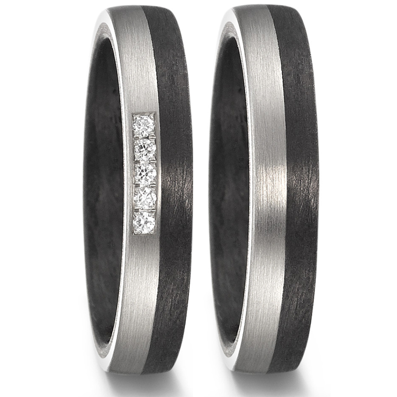 eheringe trauringe carbon palladium bicolor diamant maserung elegant