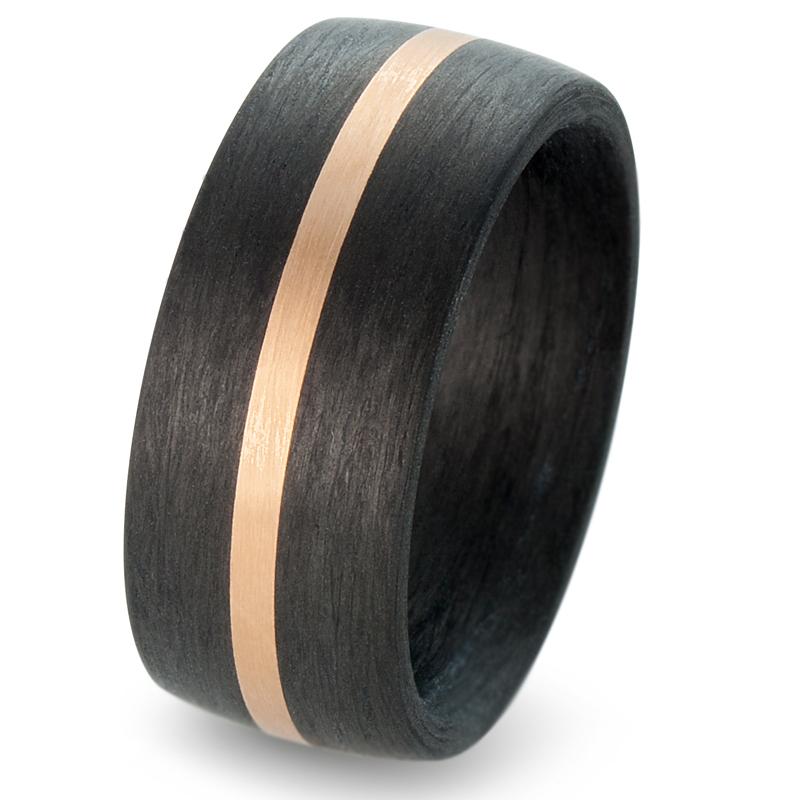 Breite Partnerringe Eheringe Carbon mit einem  Roségold 585 Streifen und Brillanten 59316/003/005/N5