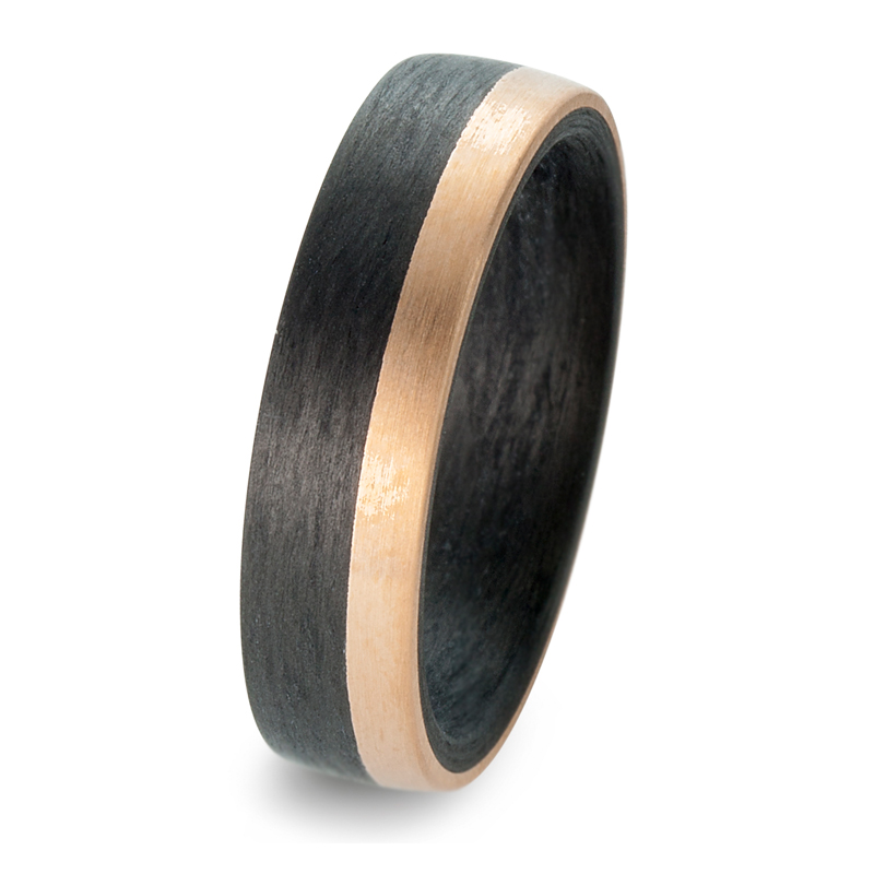 Schöne Partnerringe Eheringe Carbon mit einem  Roségold 585 Streifen und Brillanten 59317/003/003/N5