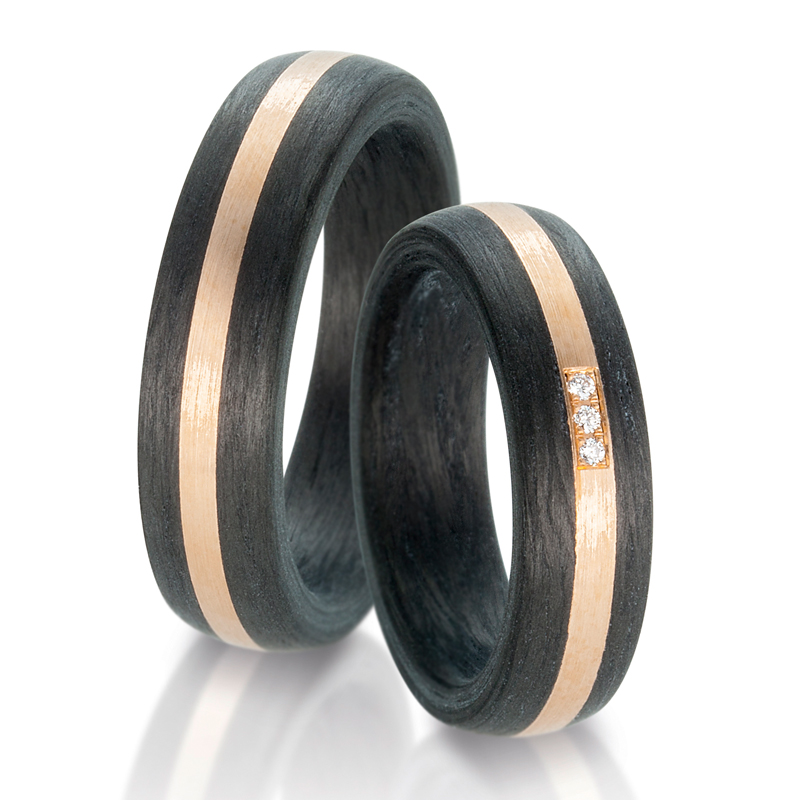 Schöne Partnerringe Eheringe Carbon und  Roségold 585 mit Brillanten 59318/003/002/N556