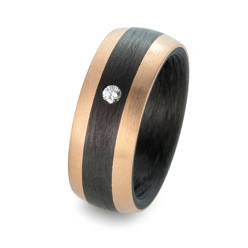 Sehr schöne Carbon & Roségold 585  Partnerringe Eheringe mit einem Brillanten 59319/003/005/N556