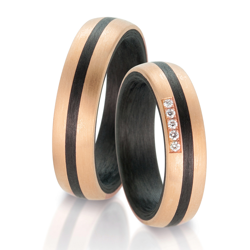 Carbon & Roségold 585  Partnerringe Eheringe 59320/003/005/N556