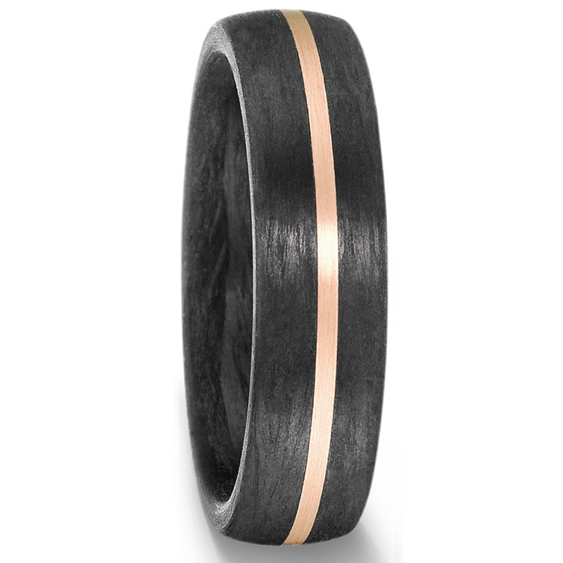 Tolle Trauringe aus schwarzem Carbon mit Roségoldstreifen und Diamanten 8926904