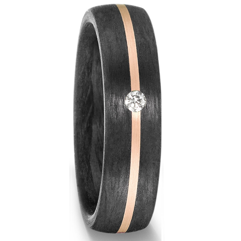 Tolle Trauringe aus schwarzem Carbon mit Roségoldstreifen und Diamanten 8926904