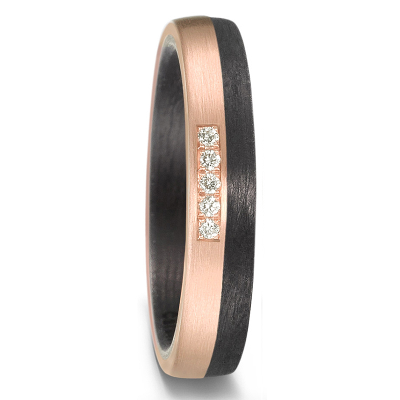 Formvollendete Trauringe aus Carbon & Roségold mit 5 strahlenden Diamanten 8926909