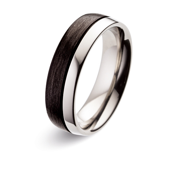 Tolle Titan&Carbonringe mit kontrastvollen schwarzen Diamanten auf poliertem Titan 8926853