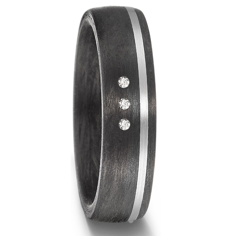 Bicolore Trauringe aus Carbon&Weissgold mit drei Diamanten in elegantem Design 8926924