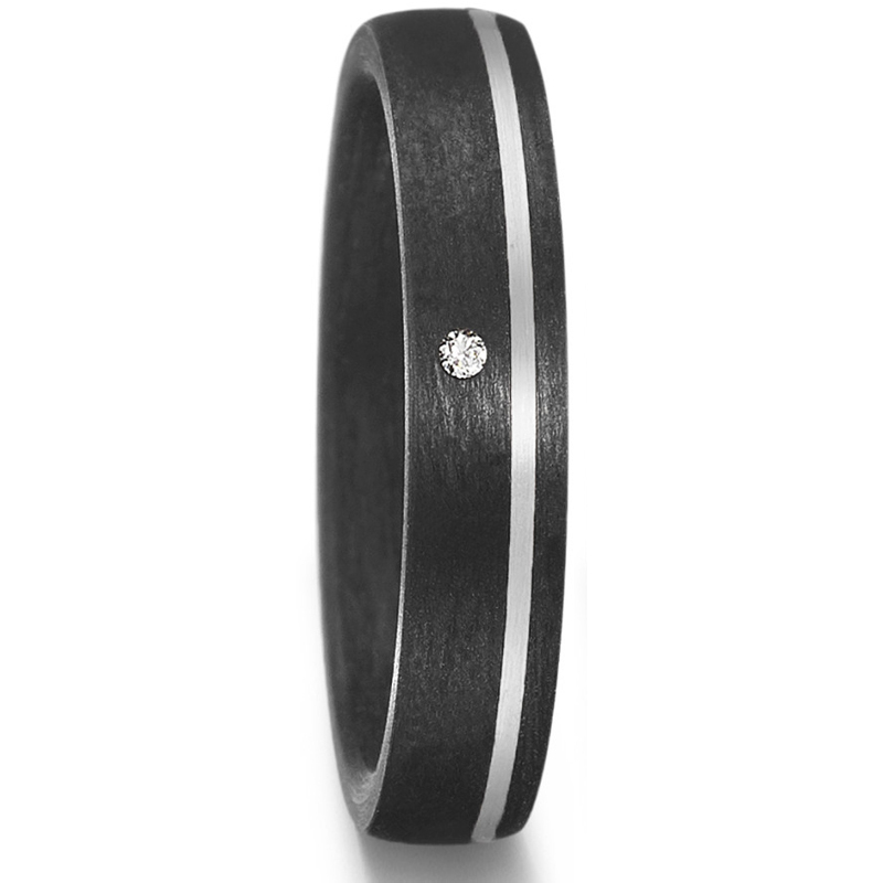 Süße Trauringe aus Carbon mit Diamant und schmalem Weissgoldstreifen 8926926