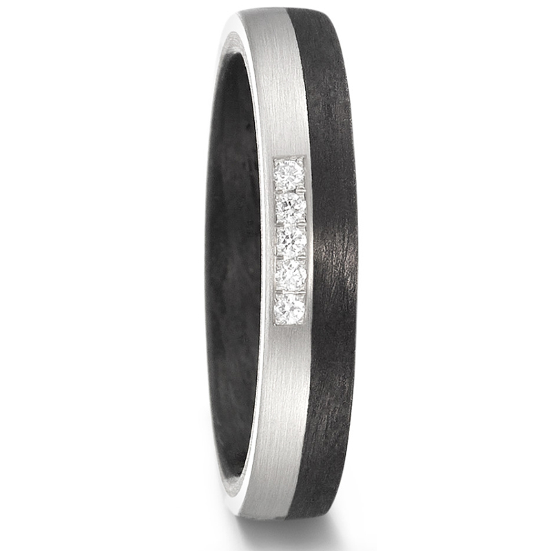 Auffällige Trauringe aus Carbon&Weissgold mit Streifen aus fünf Diamanten 8926927