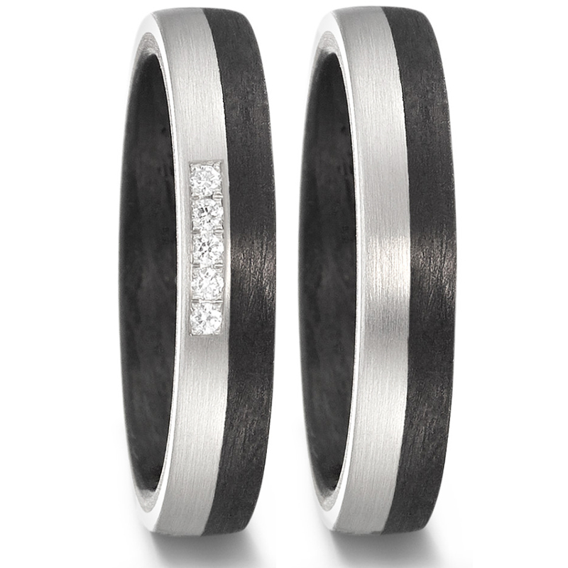 Auffällige Trauringe aus Carbon&Weissgold mit Streifen aus fünf Diamanten 8926927