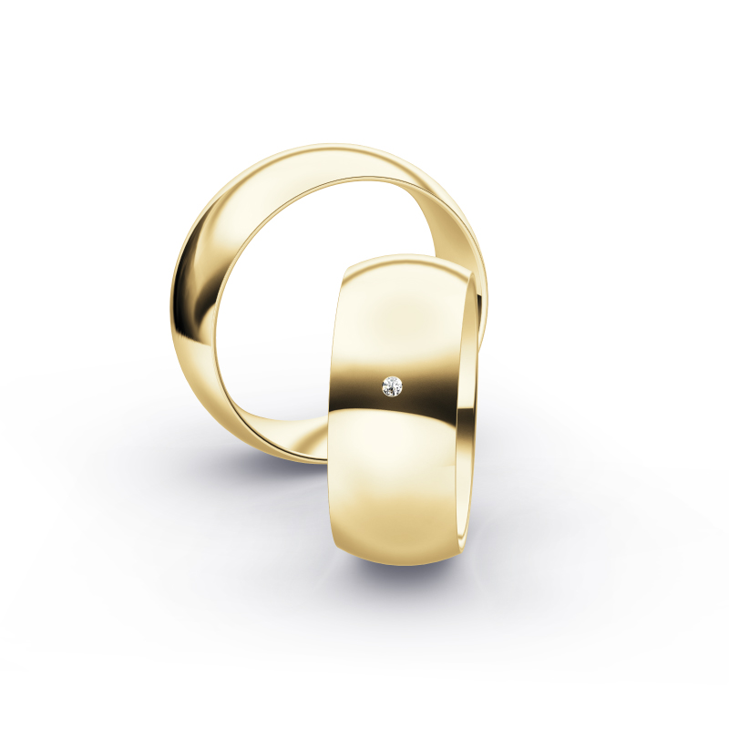 Eheringen aus Gelbgold mit poliertem Design und Diamanten in 8 mm Breite