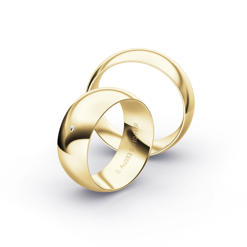 Eheringen aus Gelbgold mit poliertem Design und Diamanten in 8 mm Breite