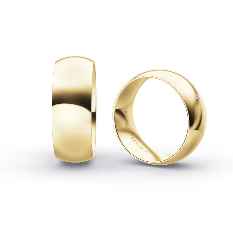Eheringen aus Gelbgold mit poliertem Design und Diamanten in 8 mm Breite