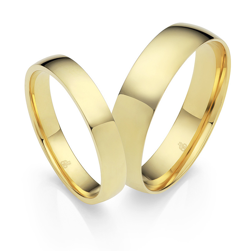 Polierte Gelbgold Eheringe breiter Herrenring schmaler Damenring