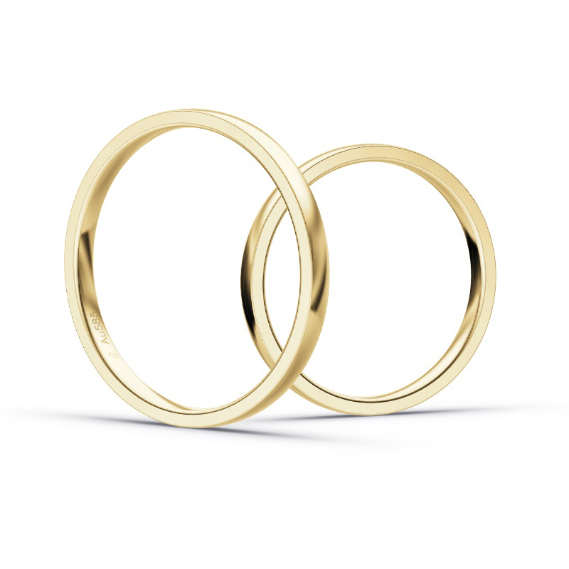 Aufnahme von schmalen Eheringen aus Gelbgold in 2 mm Breite mit Diamant und Polierung 