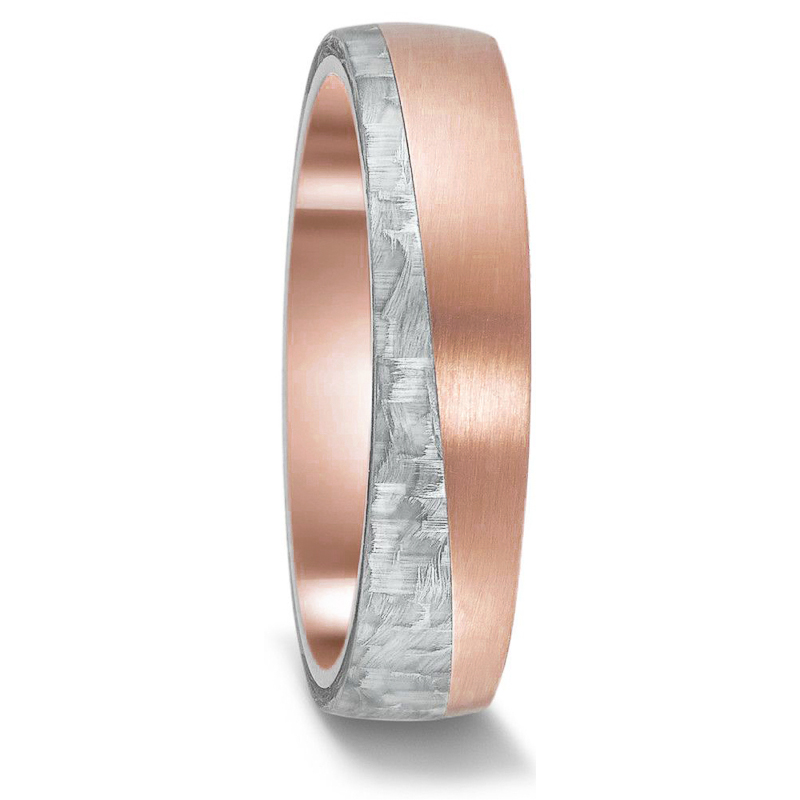 Aufnahme des Traurings aus mattem Roségold mit Grey Carbon Einlsatz ohne Stein
