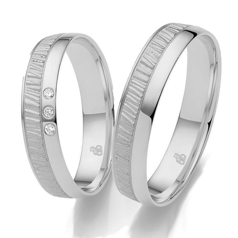 Schmale Palladium 500 Eheringe mit 3 Diamanten matt-poliert