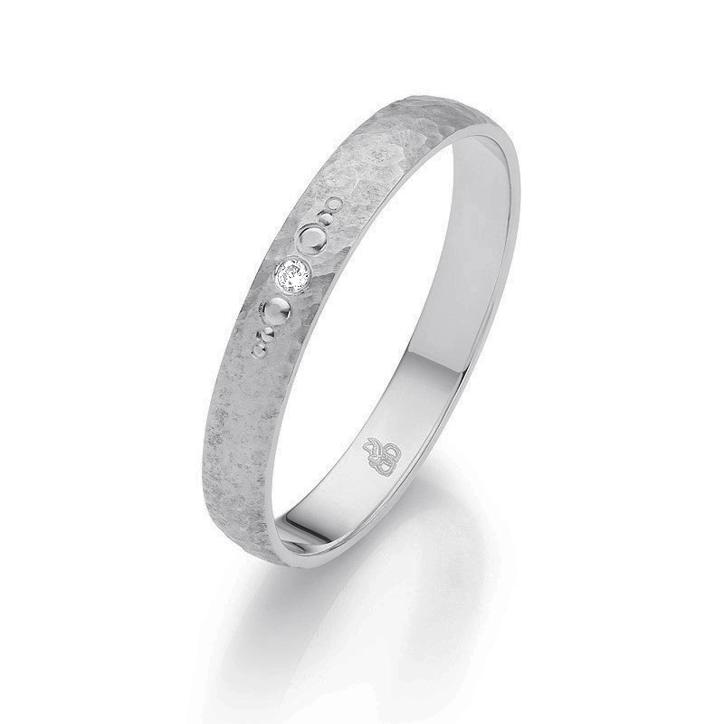 Palladium 500 Ehering mit Diamanten und seitlichem Kreismuster in Hammerschlag