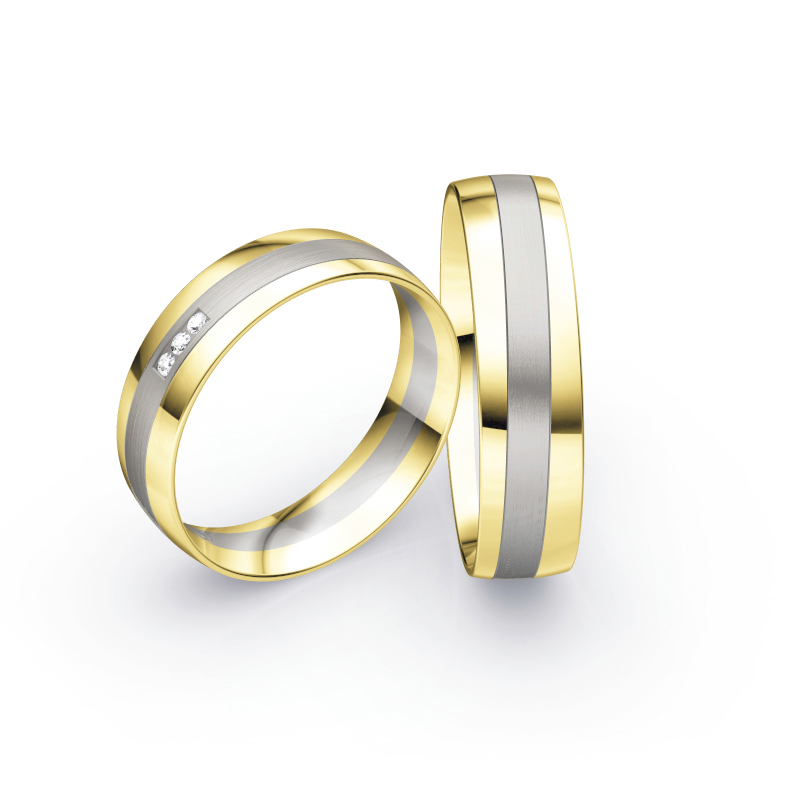 Aufnahme von Eheringen aus Palladium & Gelbgold mit Diamanten im bicoloren Design